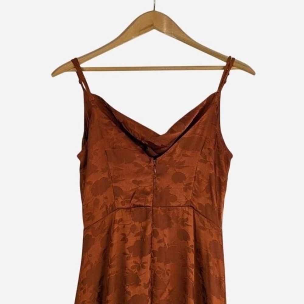 Lulus Simply Dreamy Rust Orange Satin Jacquard Maxi Dress Size Medium - Picture 6 of 8